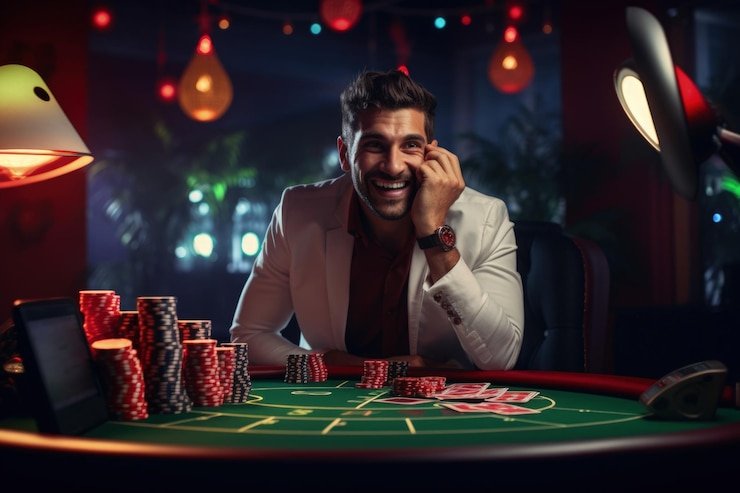 Casino table with live dealer and chips for immersive experience
